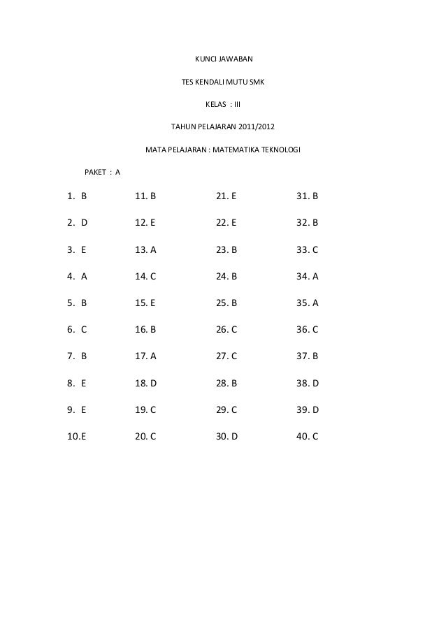 Kunci Jawaban Tkm Matematika