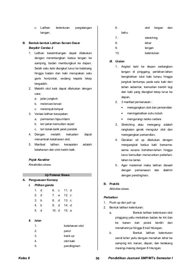 Kunci Jawaban Lks Penjaskes Kelas 8 Semester 1 Kurikulum 2013 Revisi Sekolah