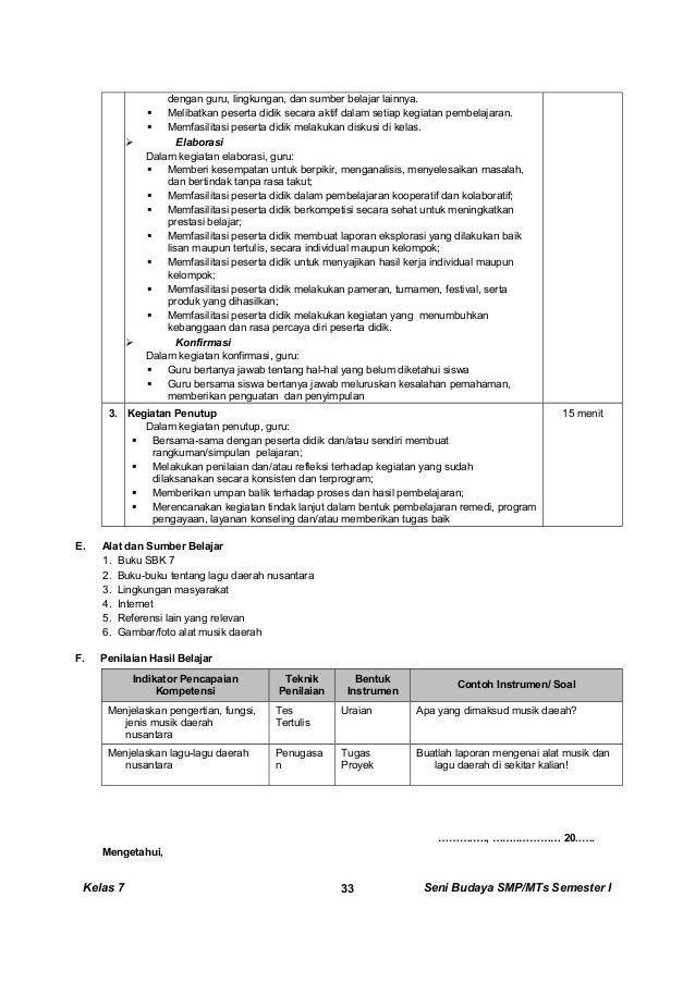 Kunci dan Perangkat Seni Budaya SMP kelas 7