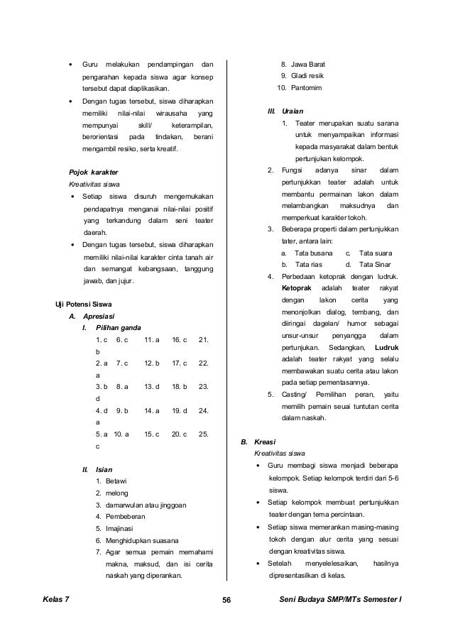 Kunci Dan Perangkat Seni Budaya Smp Kelas 7