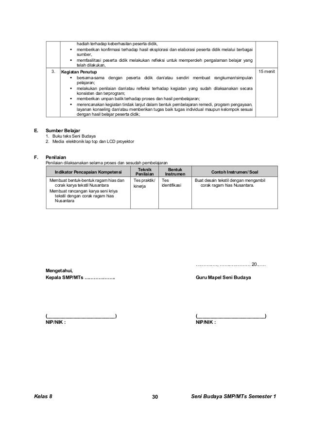 Kunci dan Perangkat Seni Budaya SMP kelas 8