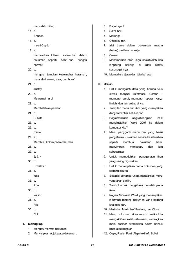 Soal Lks Tik Kelas 8 Semester 1 Bab 3