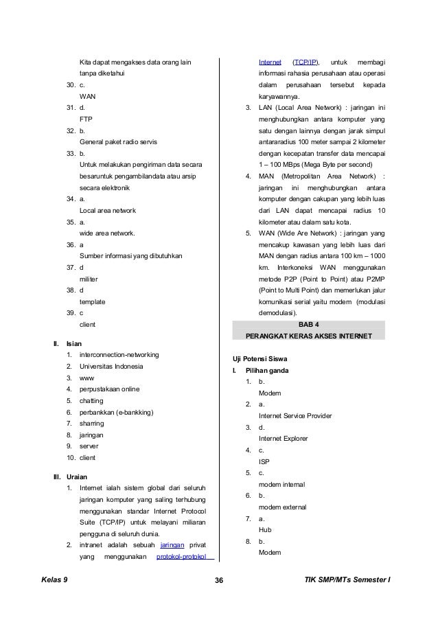 Kunci Dan Perangkat Tik Smp Kelas 9