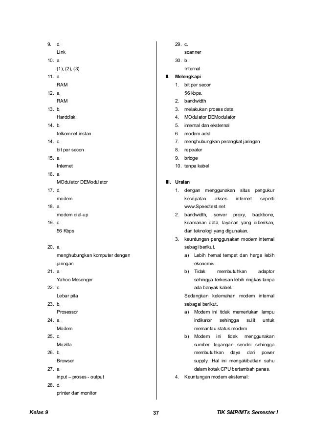 Soal Tik Kelas 9 Bab 3 Beserta Jawabannya