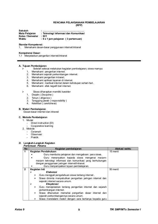 Kunci Dan Perangkat Tik Smp Kelas 9