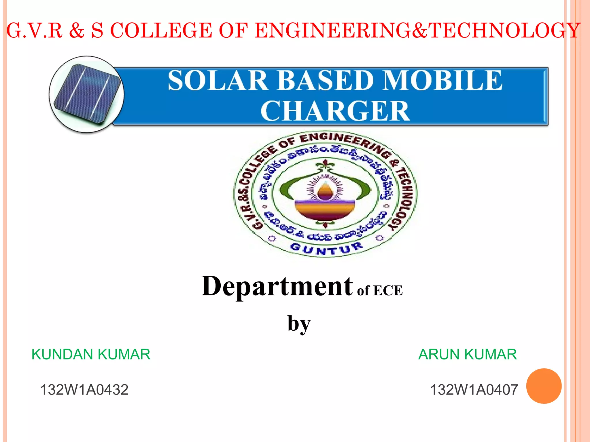 SOLAR MOBILE CHARGER PPT