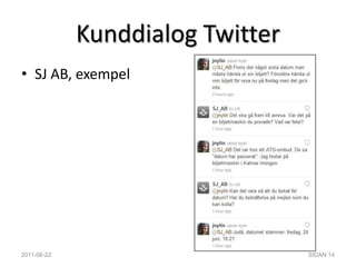 Twitter, tipsTwitter-do:Arbeta uppsökandeTwitter-don´t:MonologSakna biografi i kontot2011-06-22SIDAN 15
