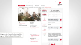 www.ProvenExpert.comwww.ProvenExpert.com
Integration des Kundenfeedbacks auf der
eigenen Webseite. (Beispiel Swiss Life)
 