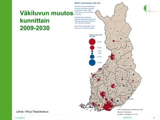 Väkiluvun muutos
kunnittain
2009-2030

Lähde: VM ja Tilastokeskus
17.4.2013

2HPO.FI

4

 