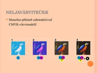 NELJAVÄRVITRÜKK Menetlus põhineb substraktiivsel  CMYK-värvimudelil   