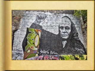 Nun sehen wir uns
einige Bilder und Parolen,
die Künstler und Menschen
aus aller Welt auf die Mauer
gemalt oder geschrieben haben.
 