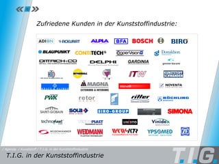 T.I.G. in der Kunststoffbranche Zufriedene Kunden in der Kunststoffindustrie: T.I.G. in der Kunststoffindustrie Zufriedene Kunden in der Kunststoffindustrie: / T.I.G. in der Kunststoffindustrie / Kunststoff / Agenda 