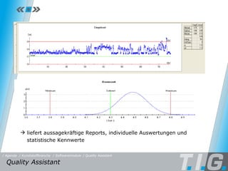 Quality Assistant liefert aussagekräftige Reports, individuelle Auswertungen und  statistische Kennwerte Quality Assistant  / Softwaremodule / Quality Assistant / Kunststoffbranche / Agenda 