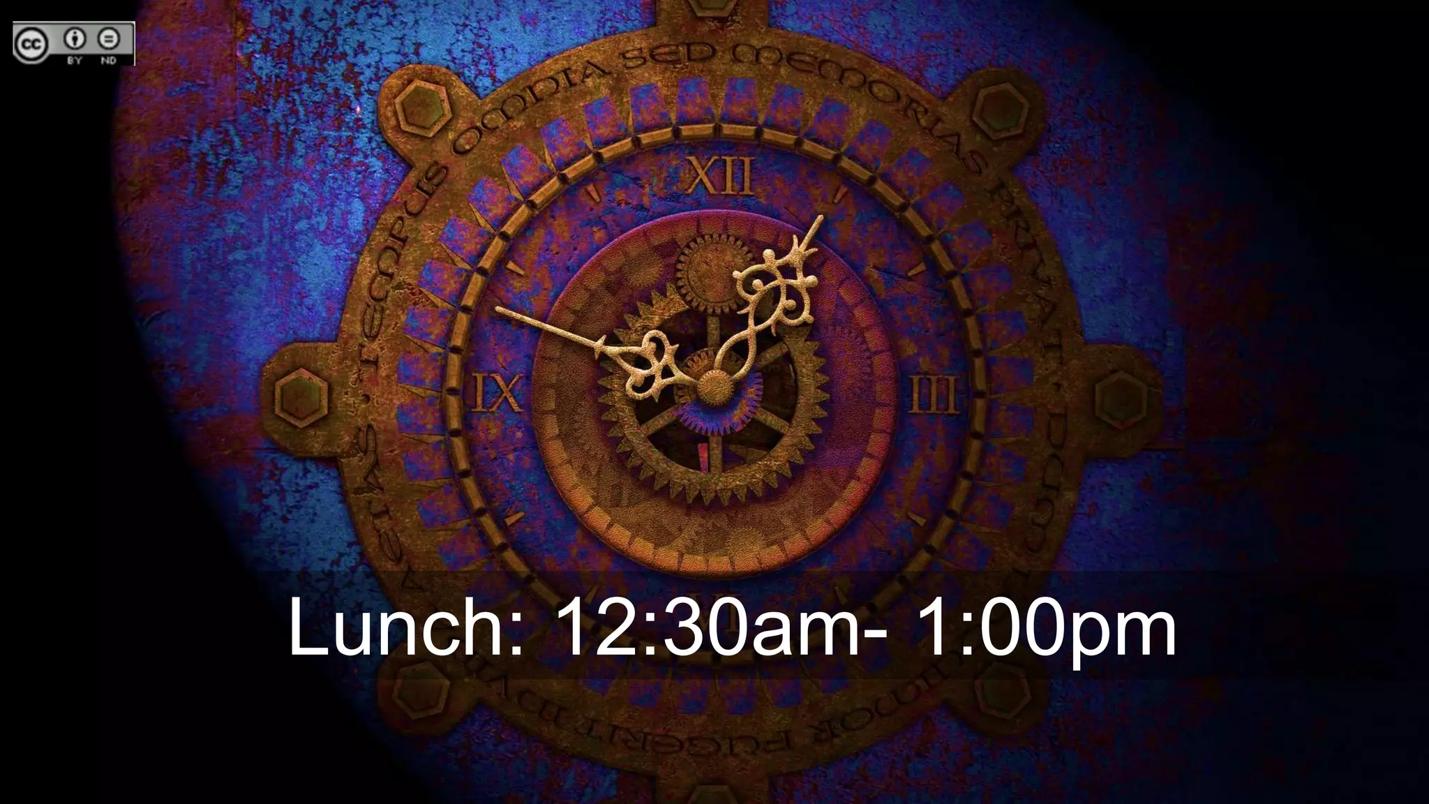 Lunch: 12:30am- 1:00pm
 