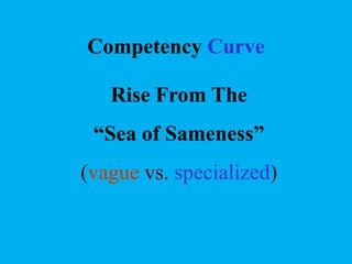 Competency Curve
Rise From The
“Sea of Sameness”
(vague vs. specialized)

 