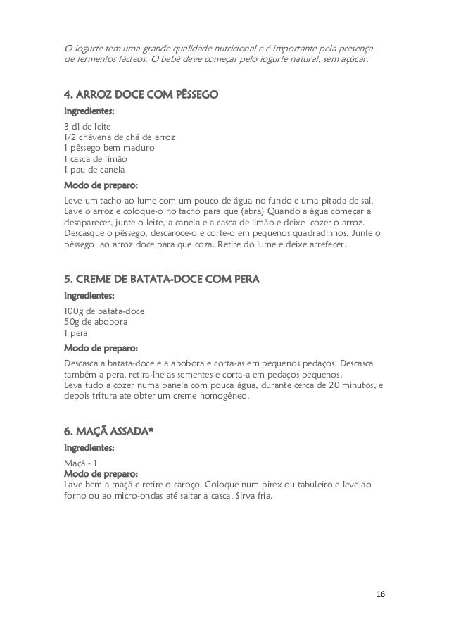 Receitas Culinarias Saudaveis Para Bebes A Partir Dos 06 Meses