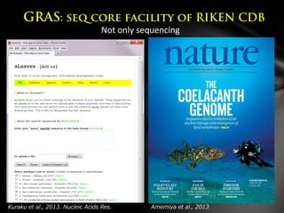 Our experiences at GRAS
・Main applications: RNA-seq & ChIP-seq
・Diverse non-model organisms for RNA-seq
・Trouble shooting ...