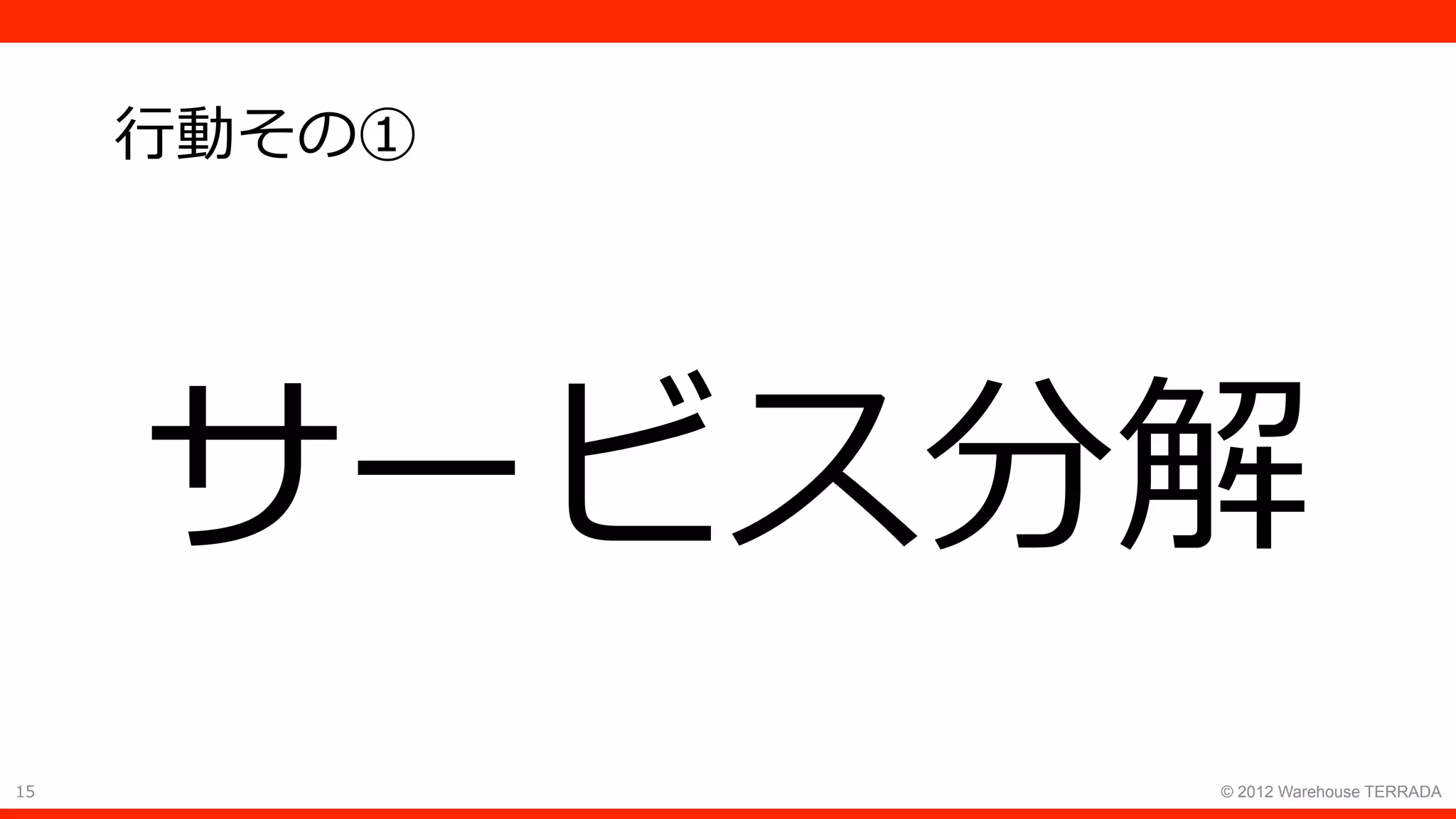 15 © 2012 Warehouse TERRADA
⾏動その①
サービス分解
 