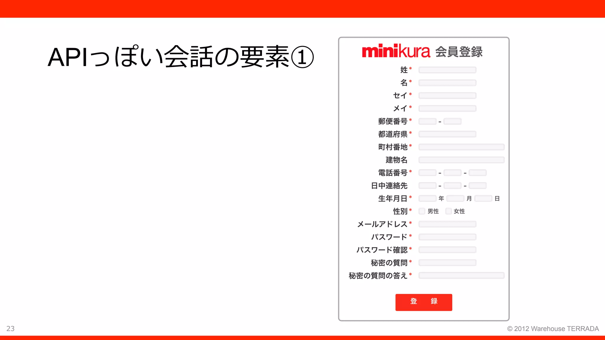 23 © 2012 Warehouse TERRADA
APIっぽい会話の要素①
 