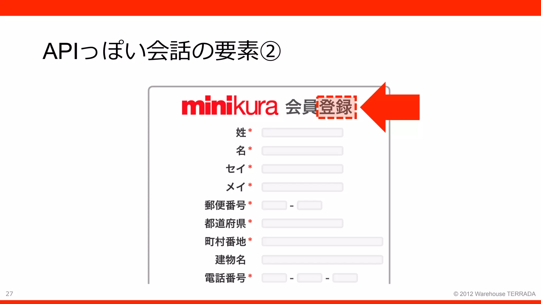 27 © 2012 Warehouse TERRADA
APIっぽい会話の要素②
 