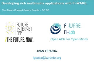 Open APIs for Open Minds
The Stream Oriented Generic Enabler – SO GE
Developing rich multimedia applications with FI-WARE.
IVAN GRACIA
igracia@kurento.org
 