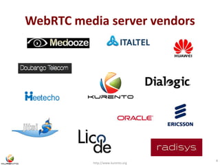 WebRTC media server vendors 
http://www.kurento.org 
4 
 