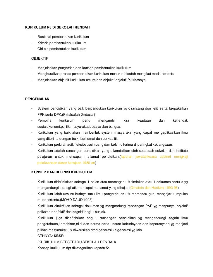Kurikulum Pj Di Sekolah Rendah