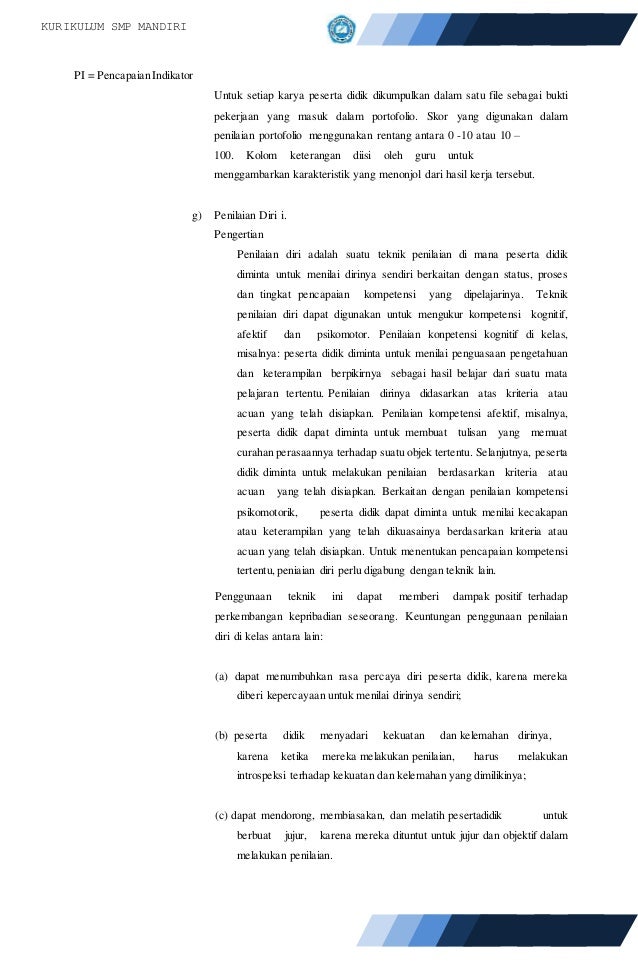 Kurikulum smp mandiri 2015 16