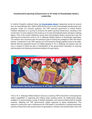 Transformative Sporting Infrastructure In AP Under N Chandrababu Naidu's Leadership