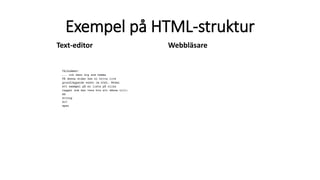 Exempel på HTML-struktur
Text-editor Webbläsare
 
