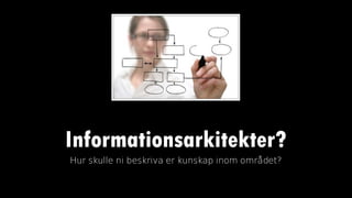 Informationsarkitekter?
Hur skulle ni beskriva er kunskap inom området?
 