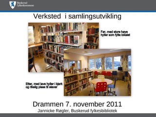 Verksted i samlingsutvikling




Drammen 7. november 2011
 Jannicke Røgler, Buskerud fylkesbibliotek
 