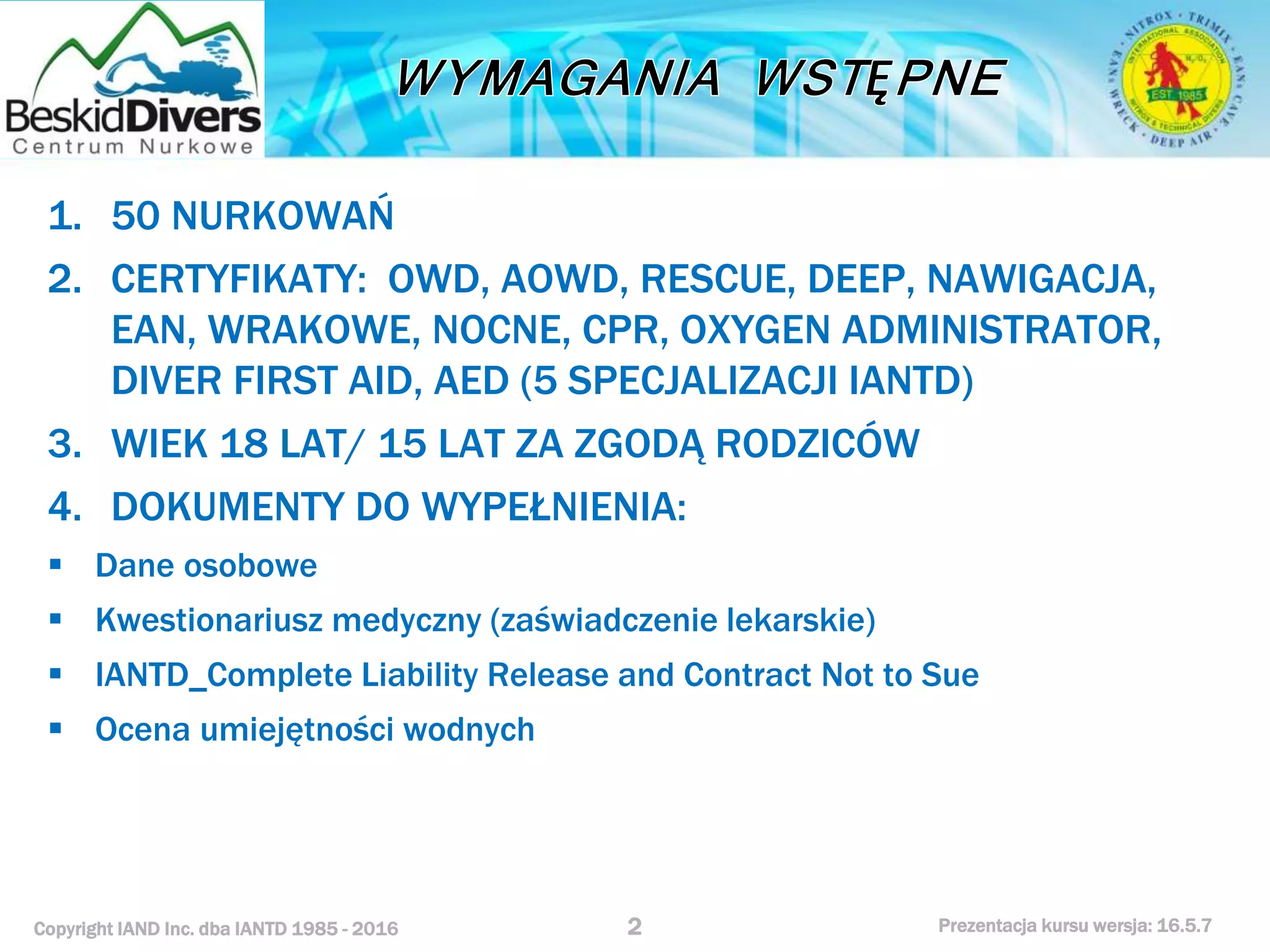 Kurs nurkowy elite diver prezenatcja BeskidDivers