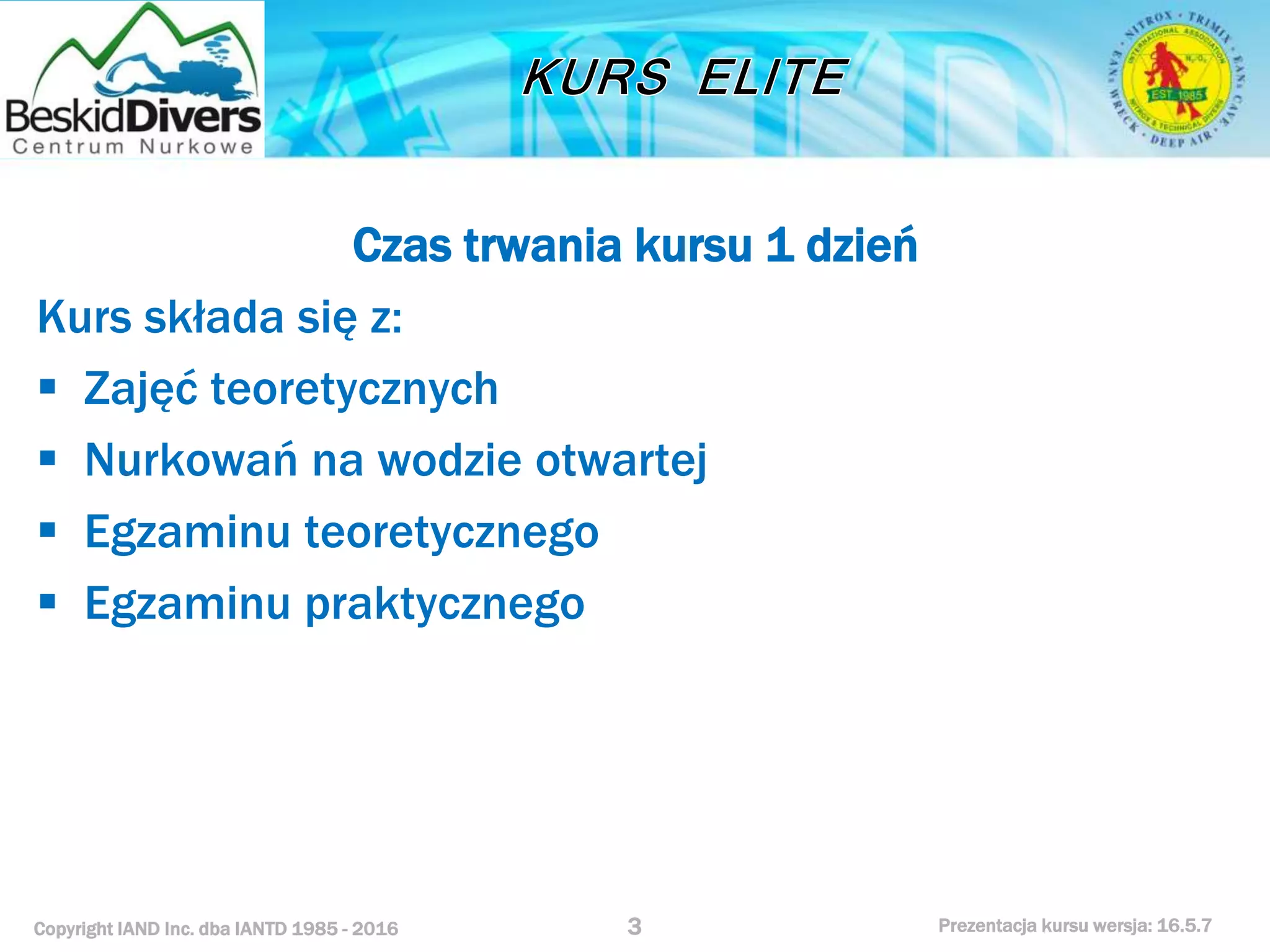 Kurs nurkowy elite diver prezenatcja BeskidDivers