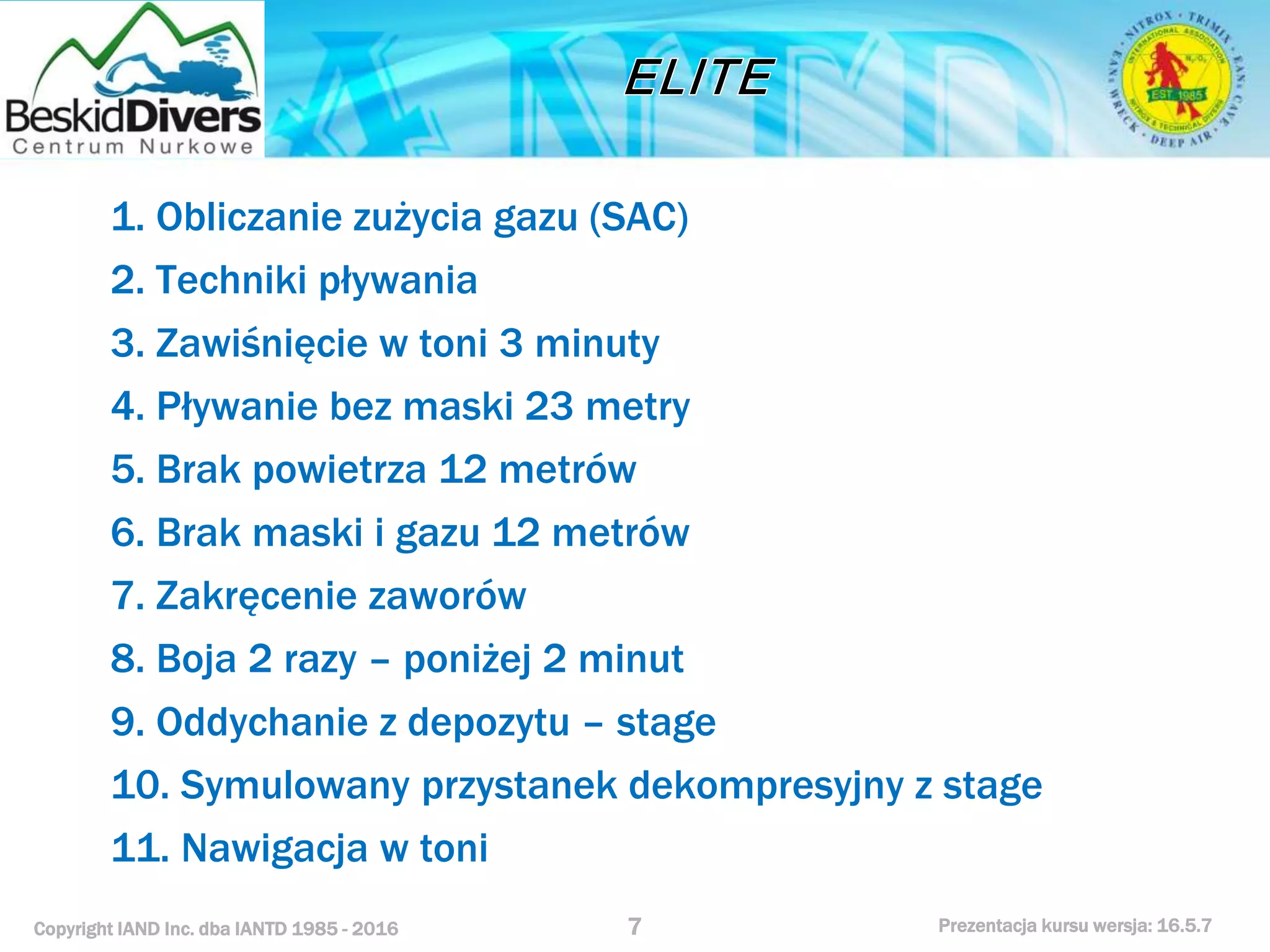 Kurs nurkowy elite diver prezenatcja BeskidDivers