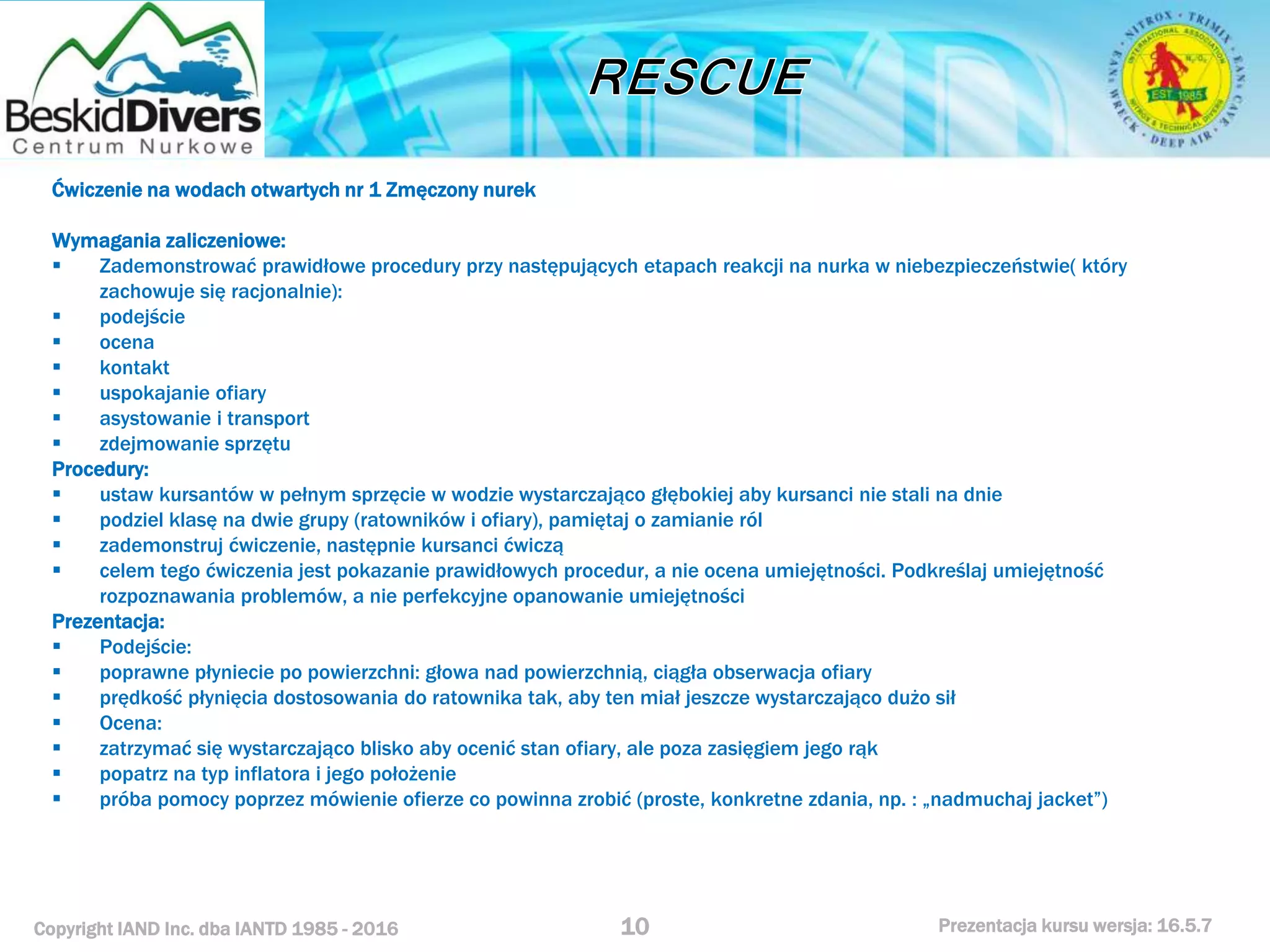 Kurs nurkowy rescue prezentacja beskid divers