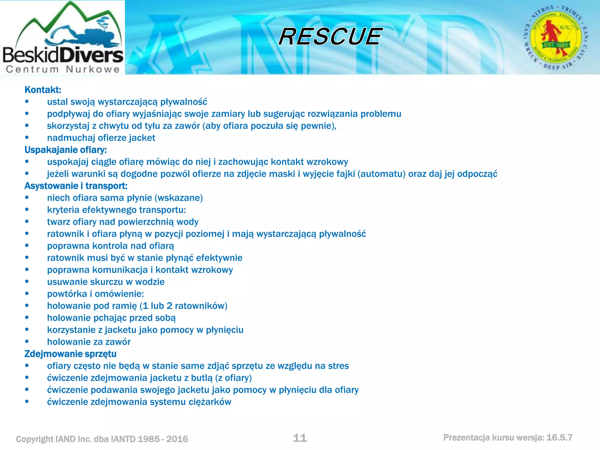 Kurs nurkowy rescue prezentacja beskid divers