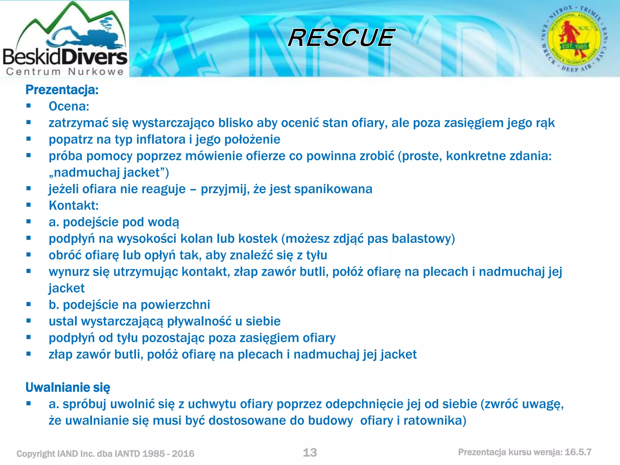 Kurs nurkowy rescue prezentacja beskid divers