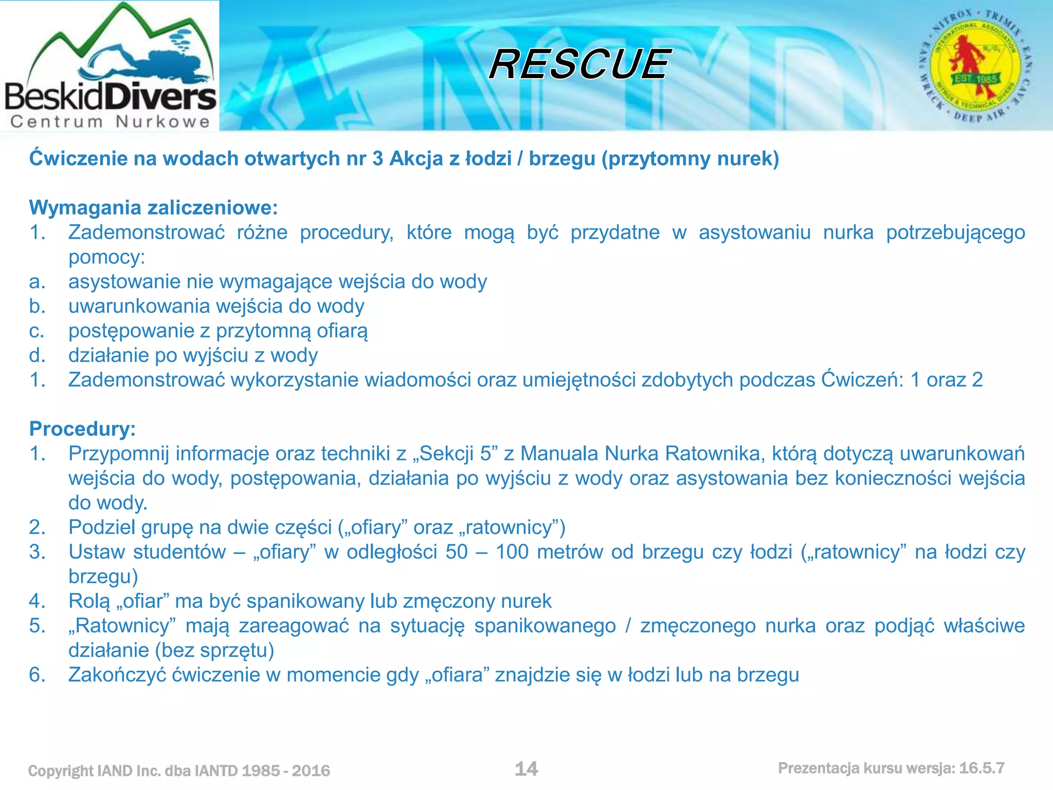 Kurs nurkowy rescue prezentacja beskid divers