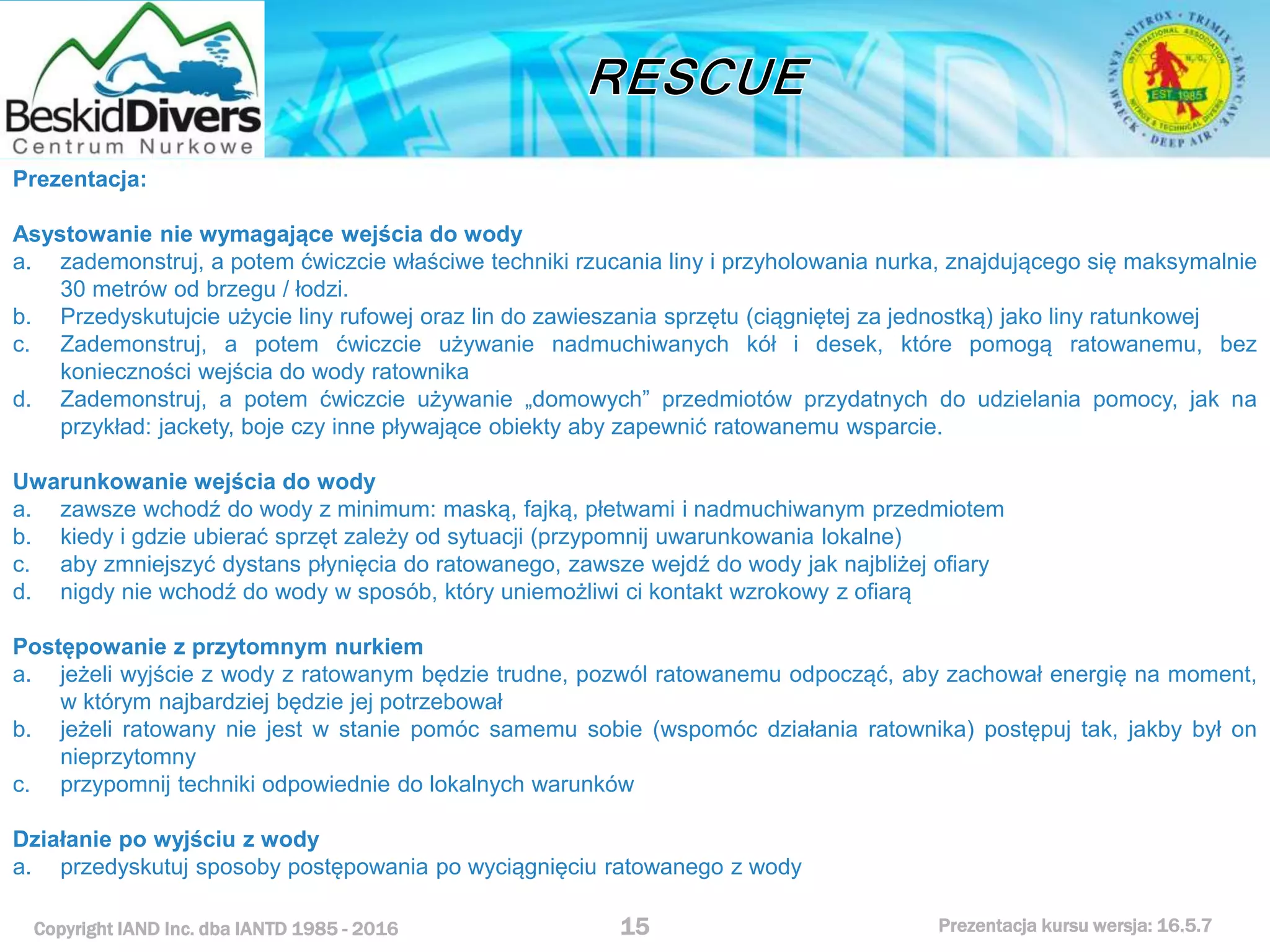 Kurs nurkowy rescue prezentacja beskid divers