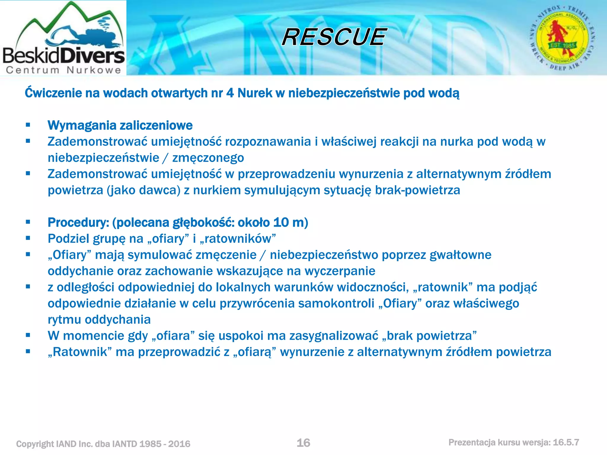 Kurs nurkowy rescue prezentacja beskid divers