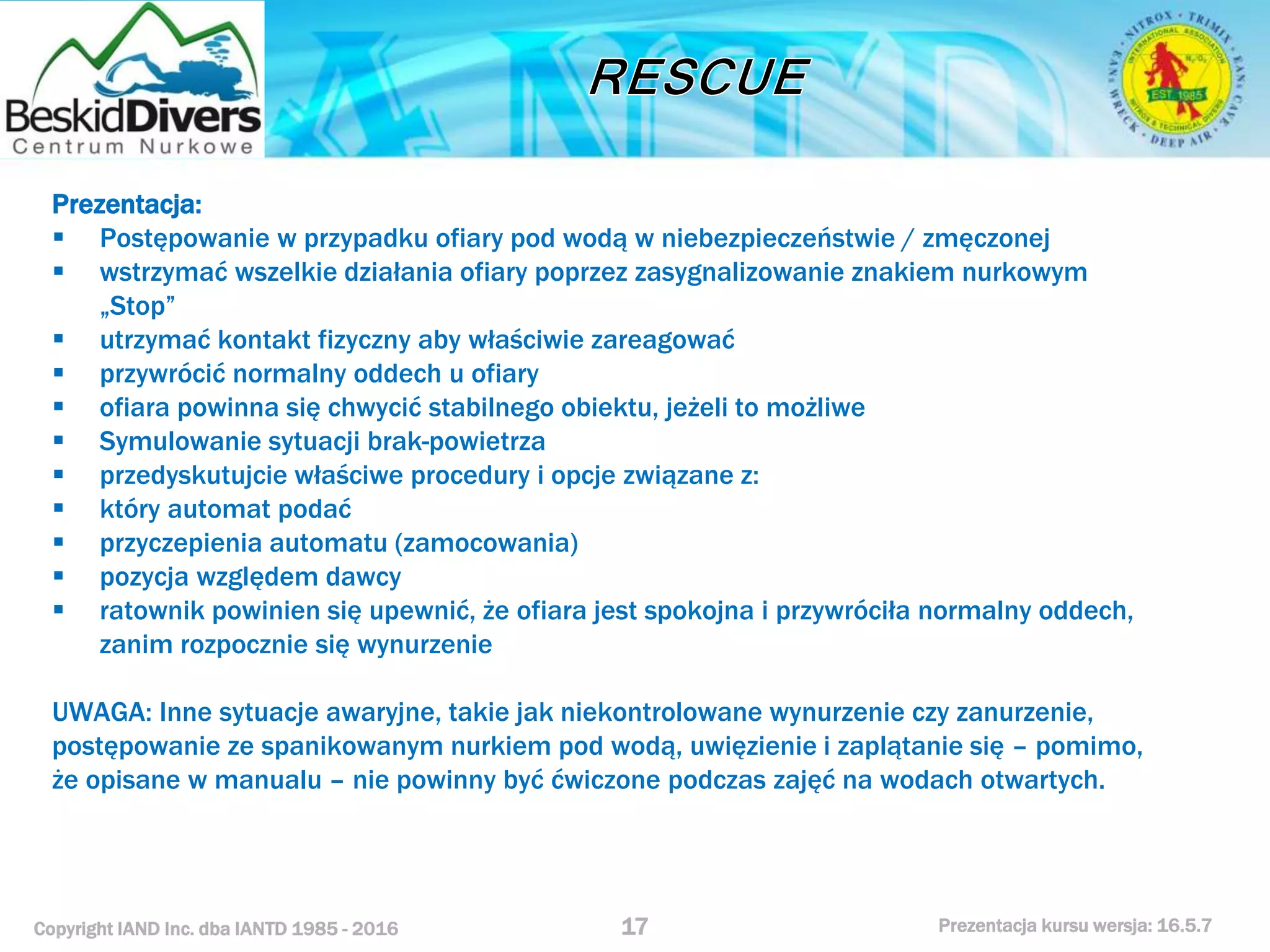 Kurs nurkowy rescue prezentacja beskid divers