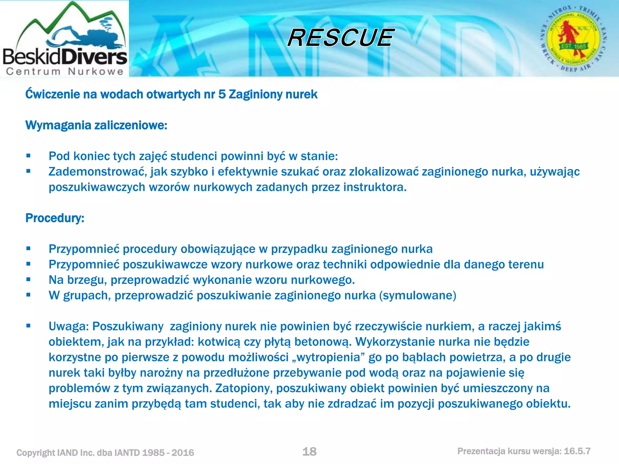 Kurs nurkowy rescue prezentacja beskid divers