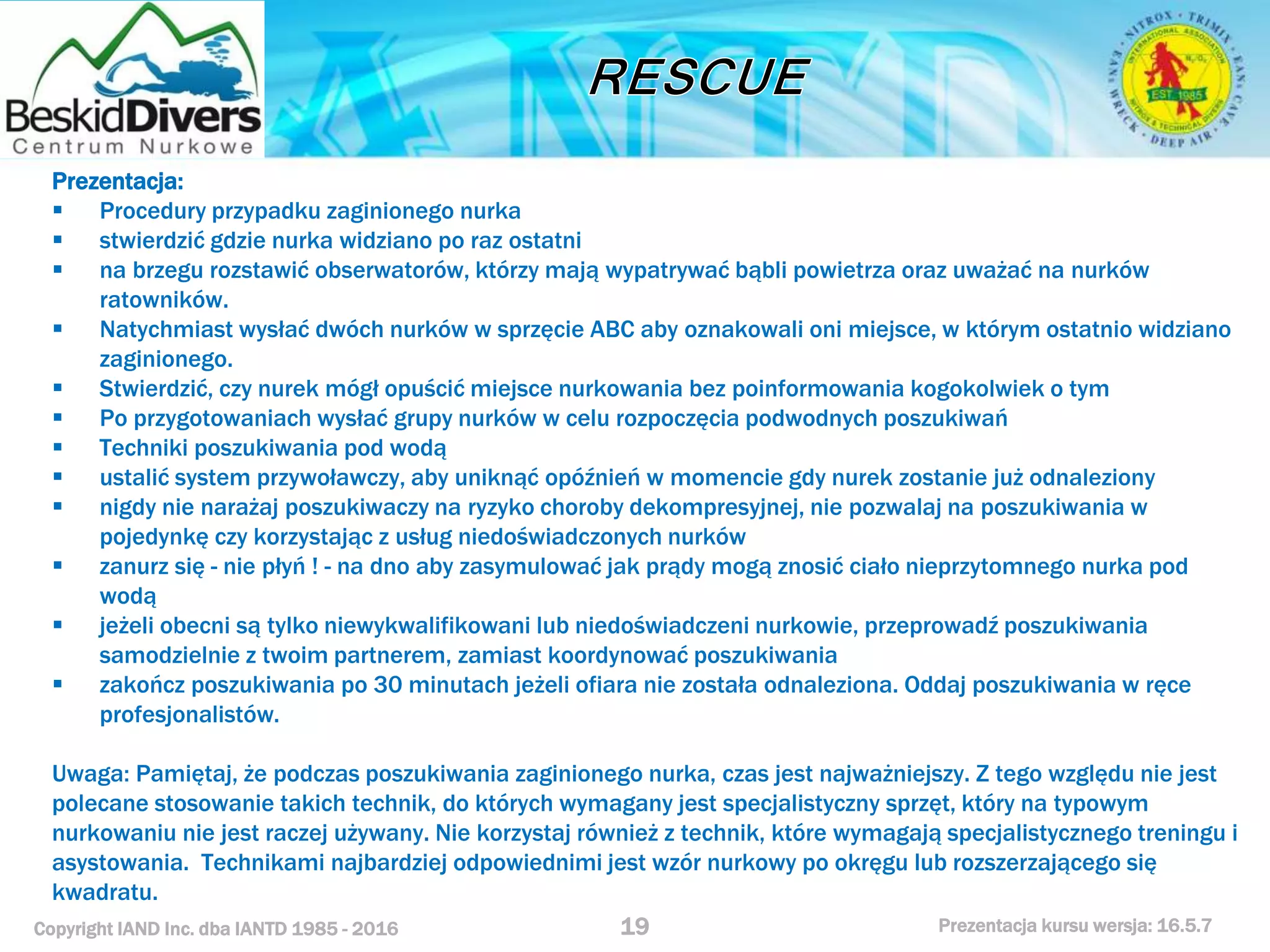 Kurs nurkowy rescue prezentacja beskid divers