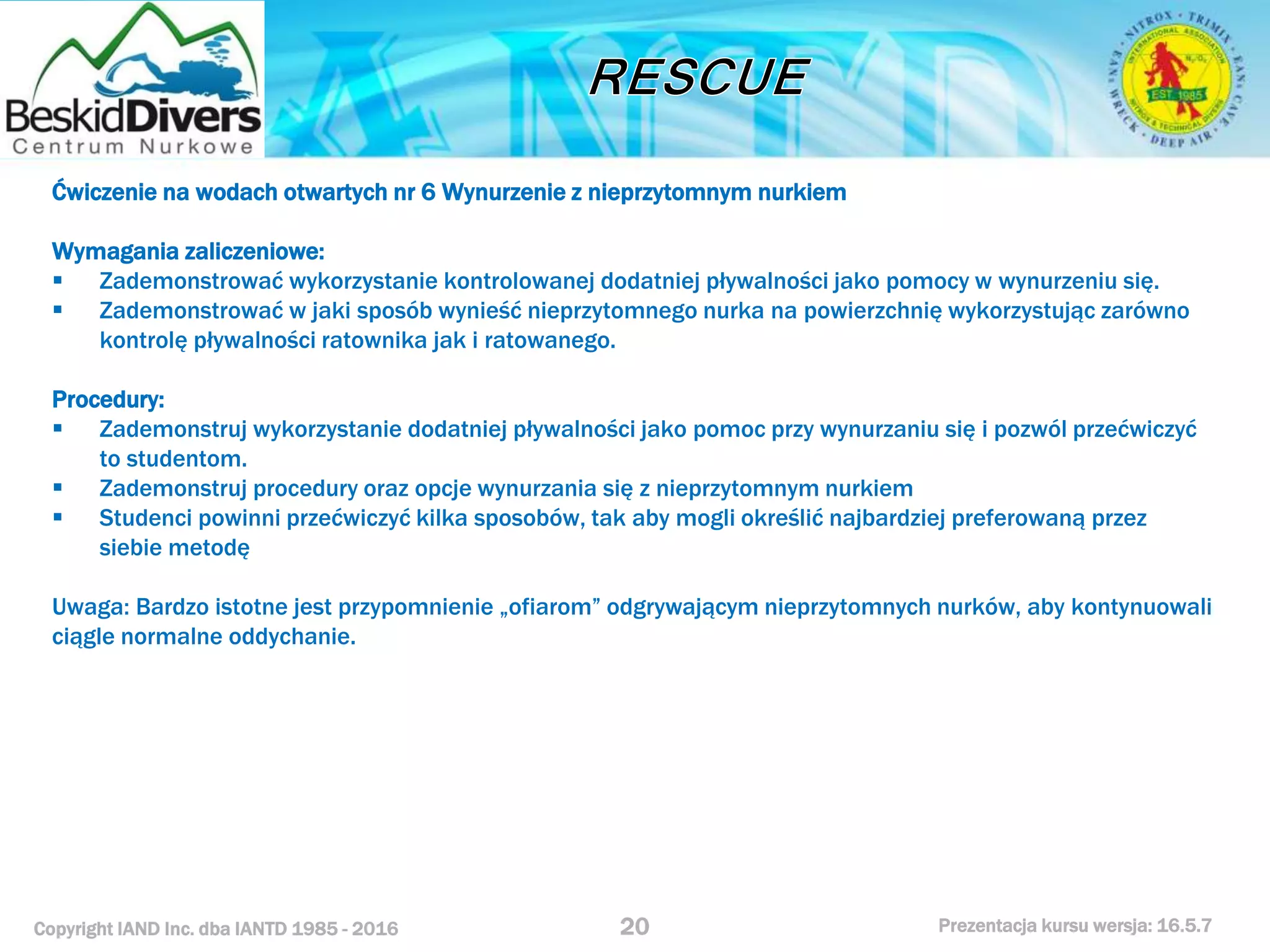 Kurs nurkowy rescue prezentacja beskid divers