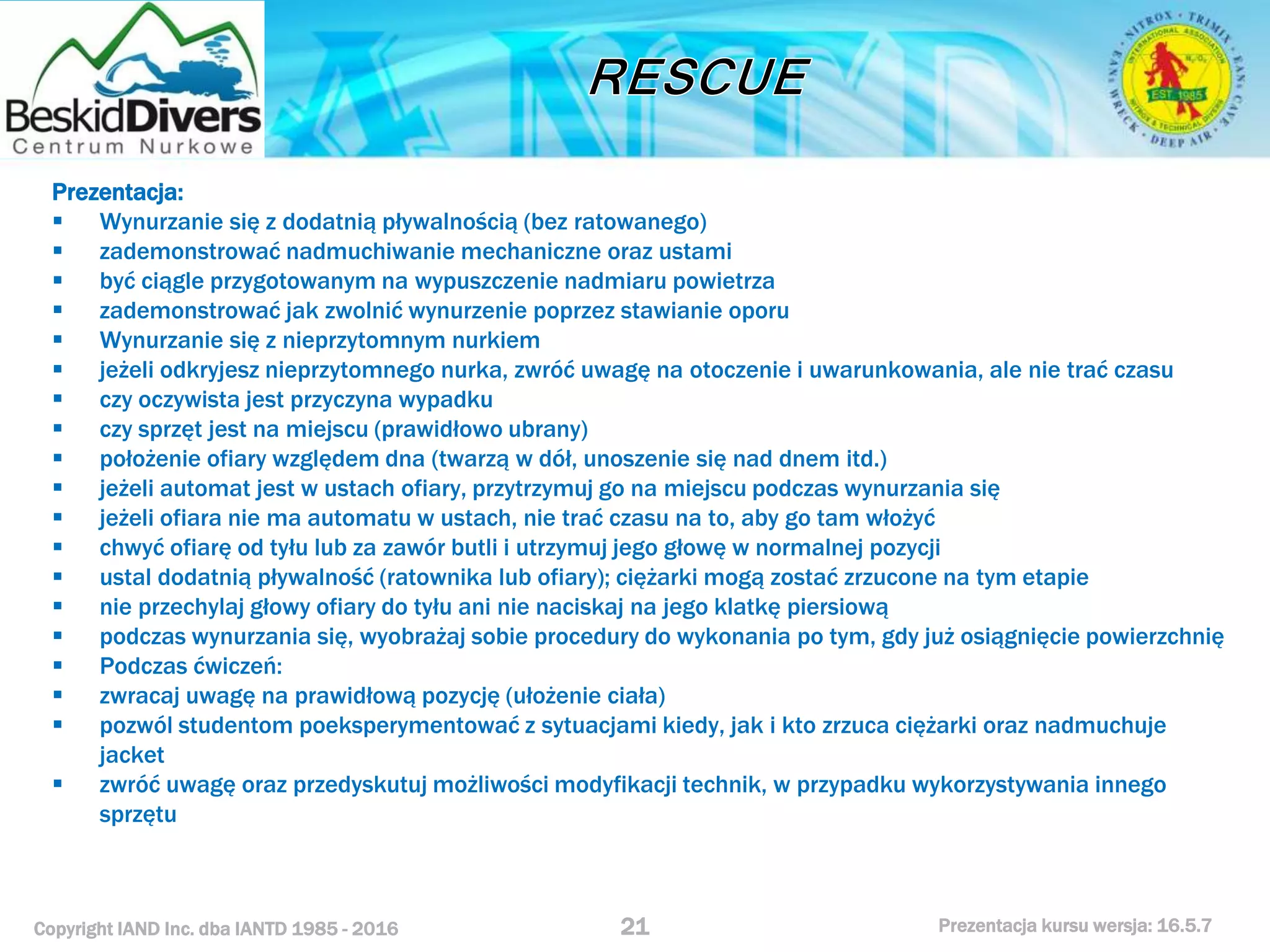 Kurs nurkowy rescue prezentacja beskid divers