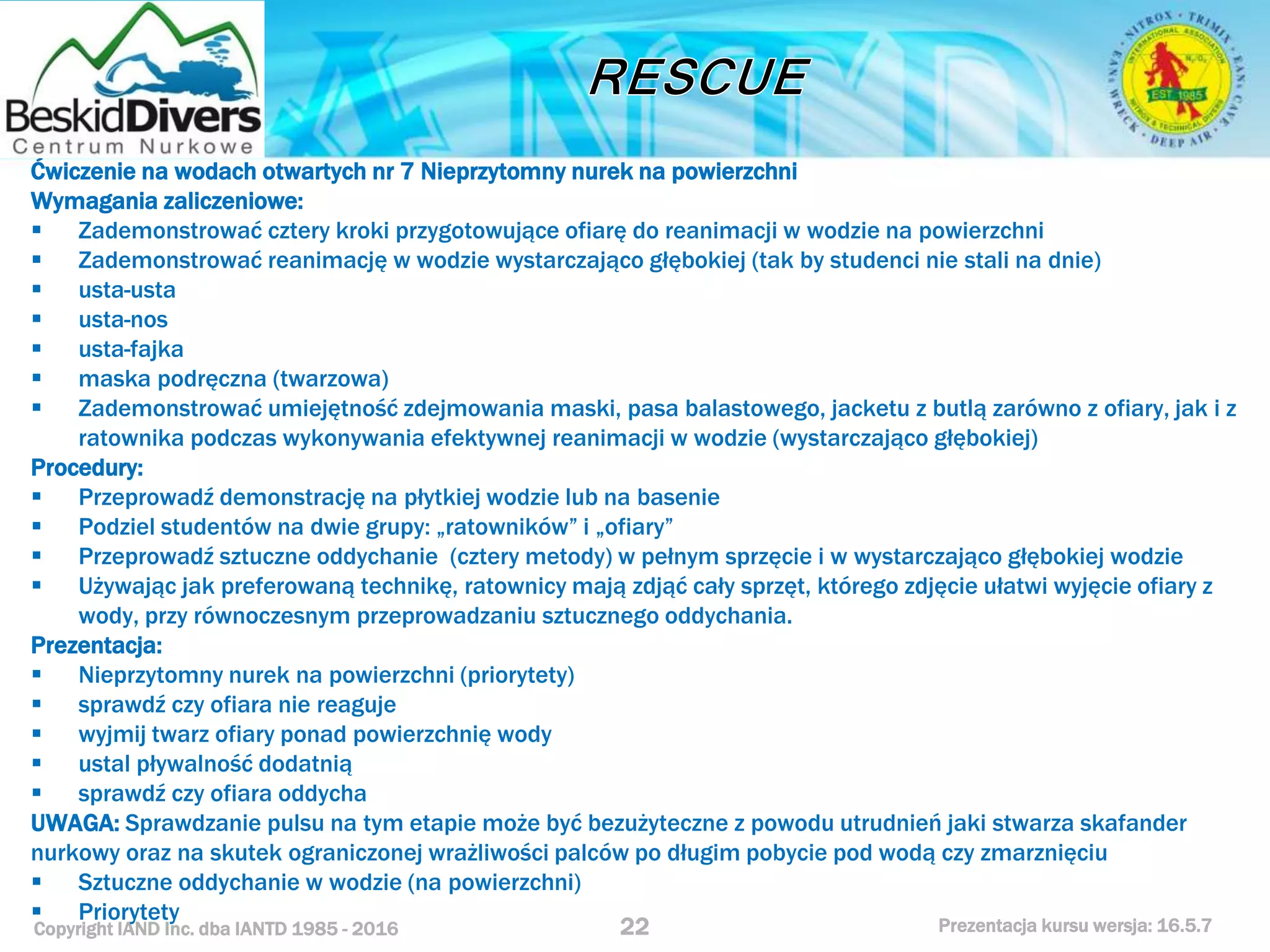 Kurs nurkowy rescue prezentacja beskid divers