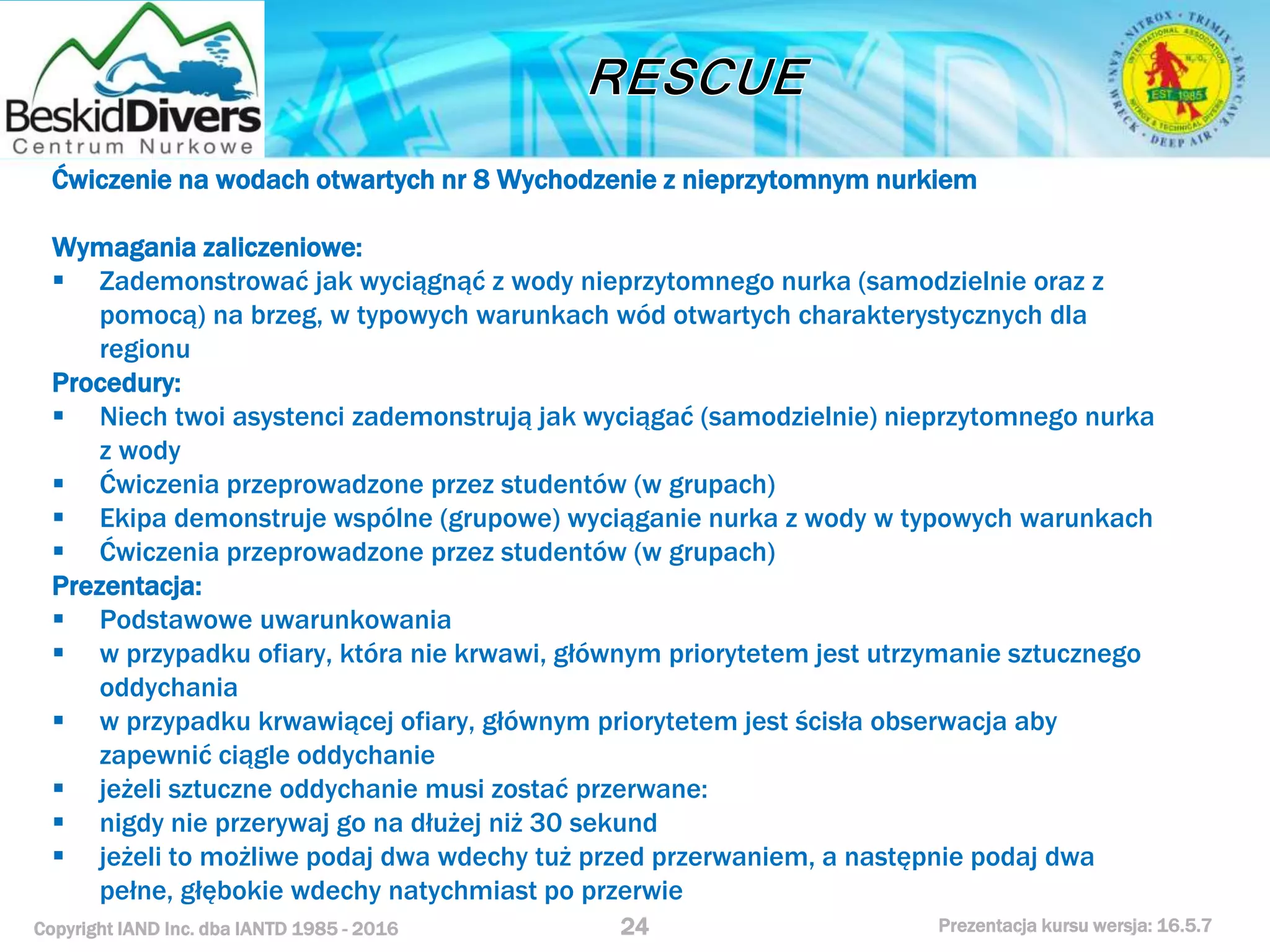Kurs nurkowy rescue prezentacja beskid divers
