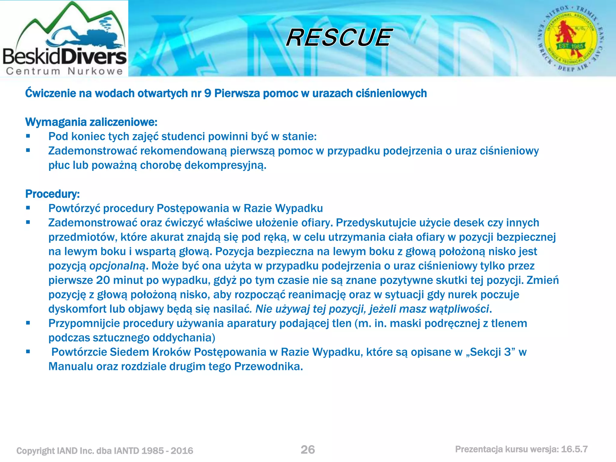 Kurs nurkowy rescue prezentacja beskid divers