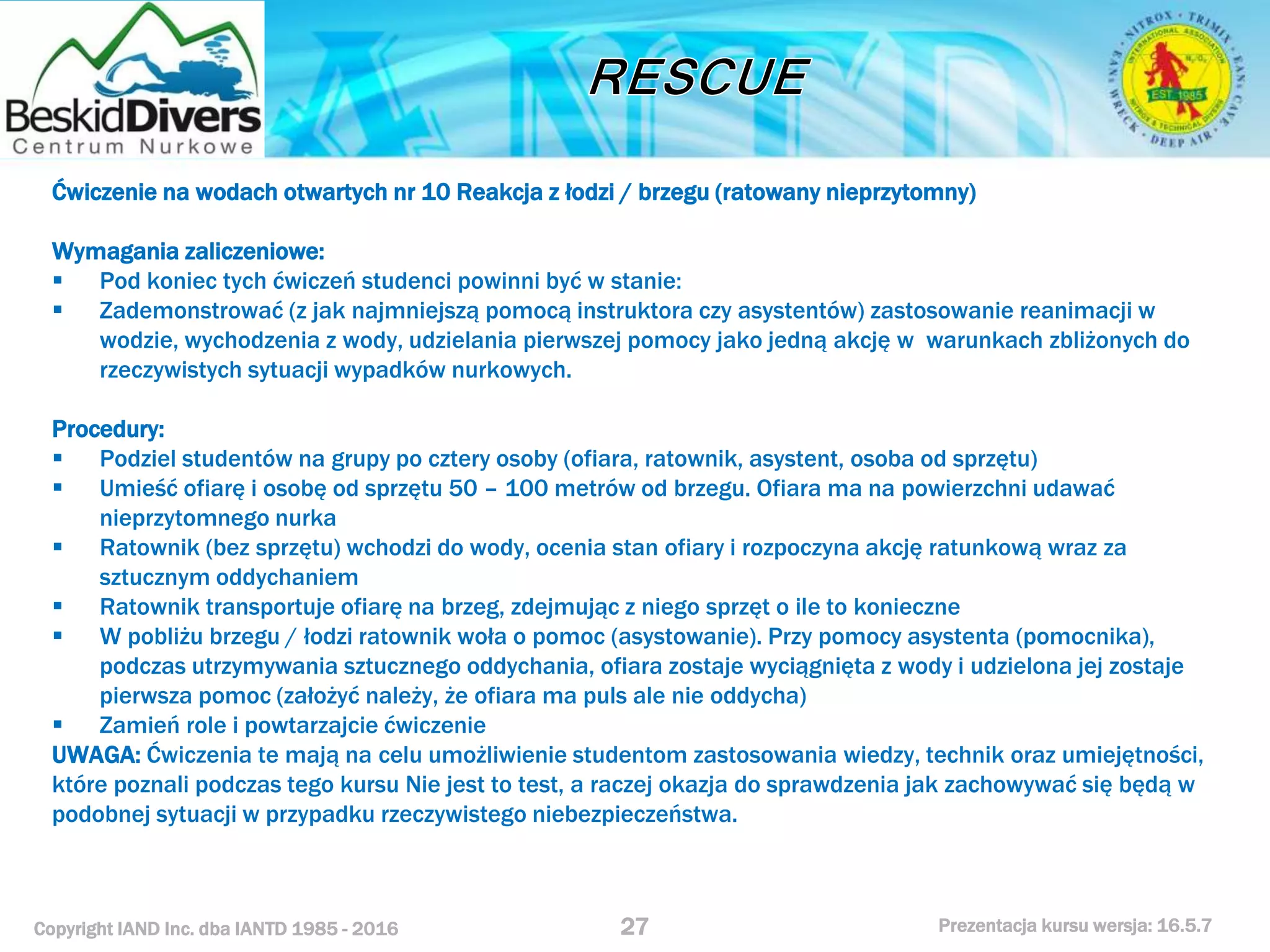 Kurs nurkowy rescue prezentacja beskid divers